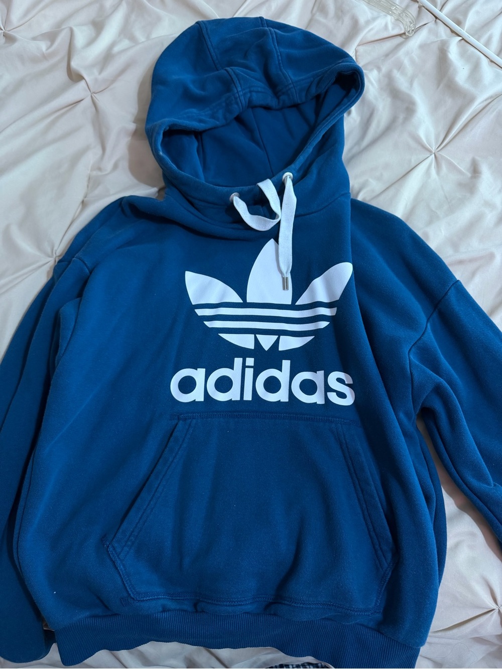 adidas Navy Pullover Hoodie with White Drawstrings